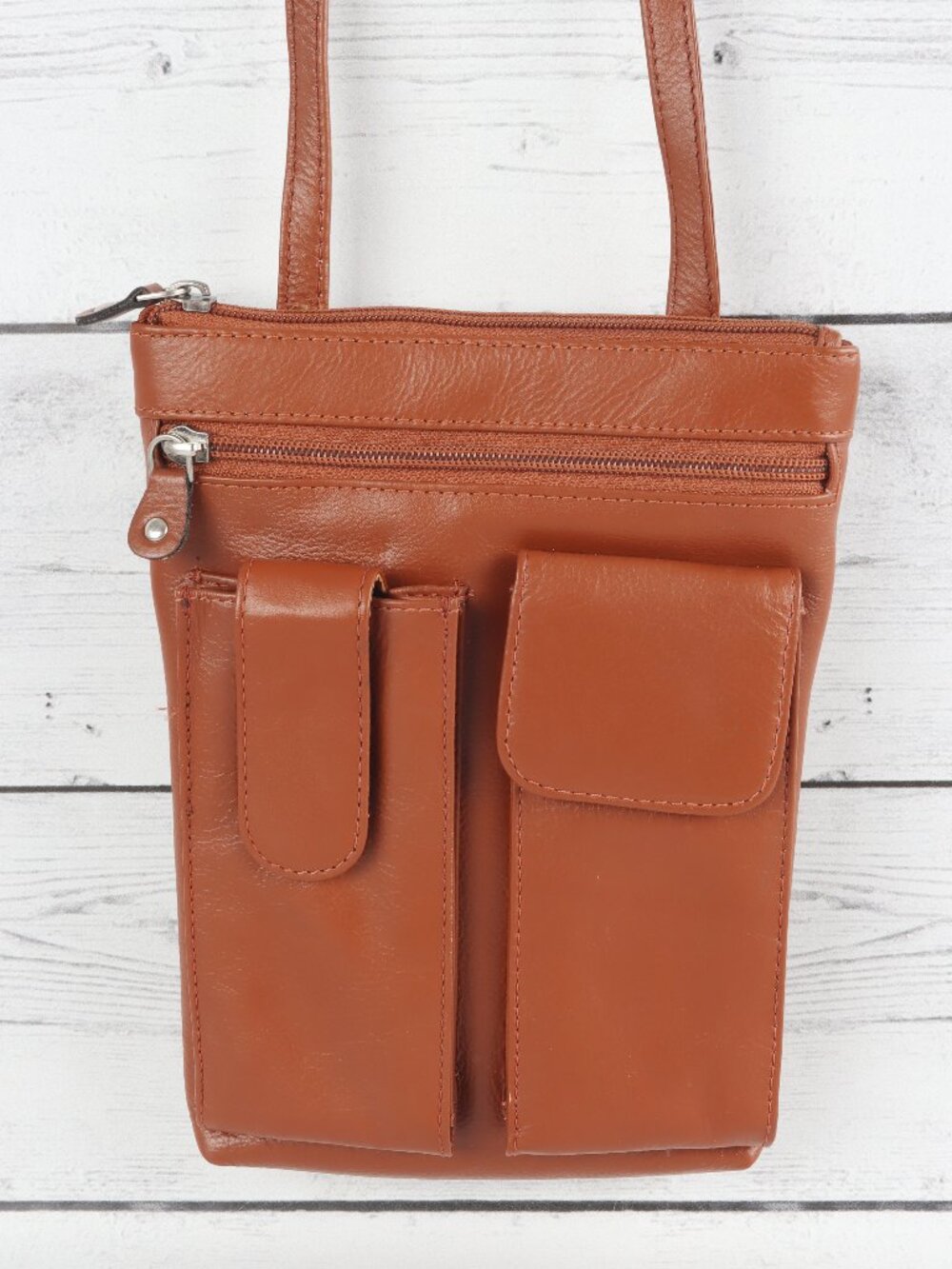 Steeltime Unisex Super Soft Genuine Leather Crossbody Bag - Tan Brown - Picture 3 of 7